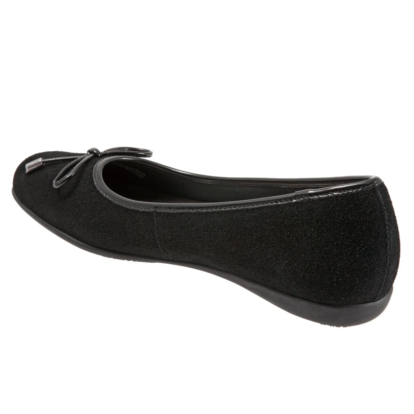 Trotters Sante T1571-003 Womens Black Wide Leather Slip On Ballet Flats Shoes