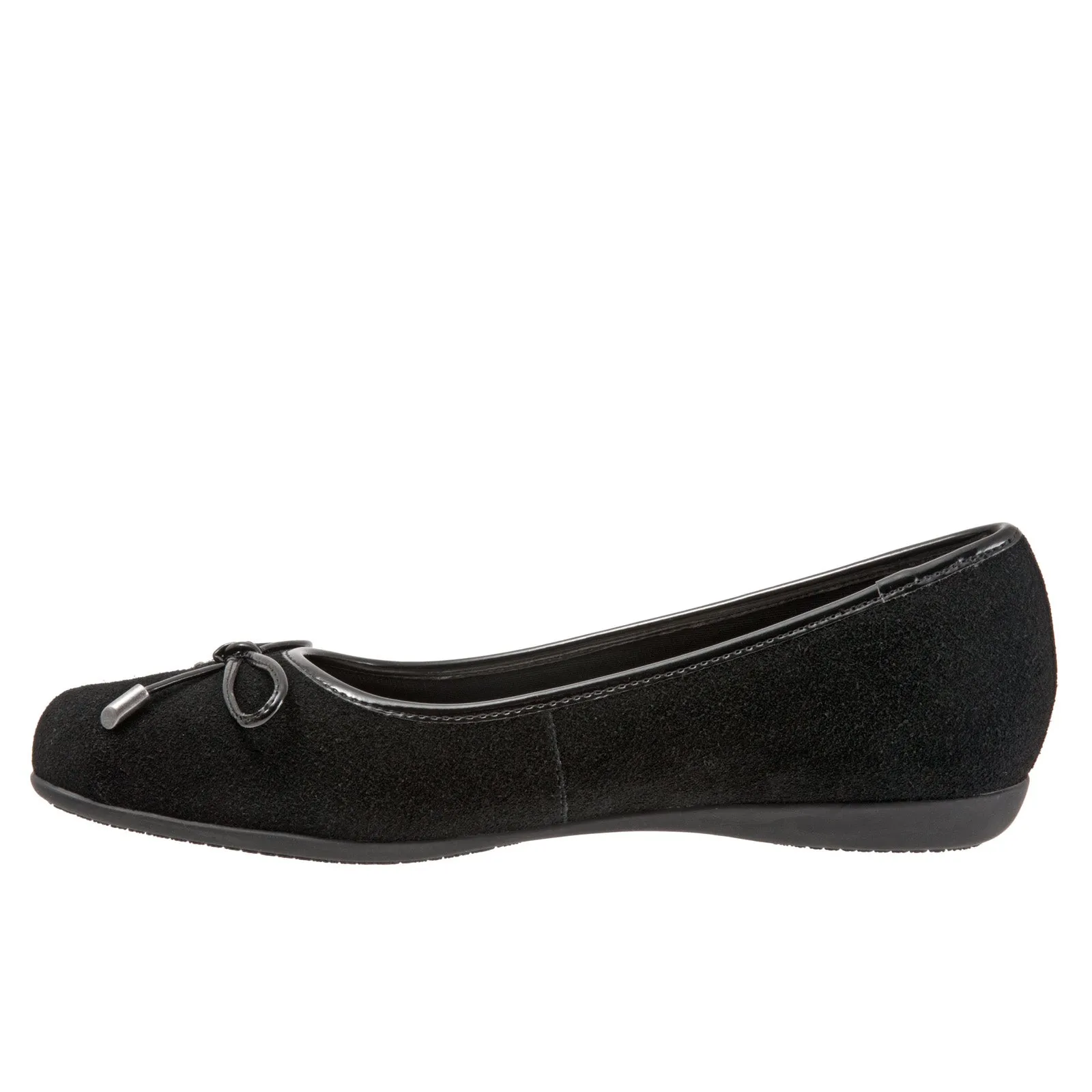 Trotters Sante T1571-003 Womens Black Wide Leather Slip On Ballet Flats Shoes