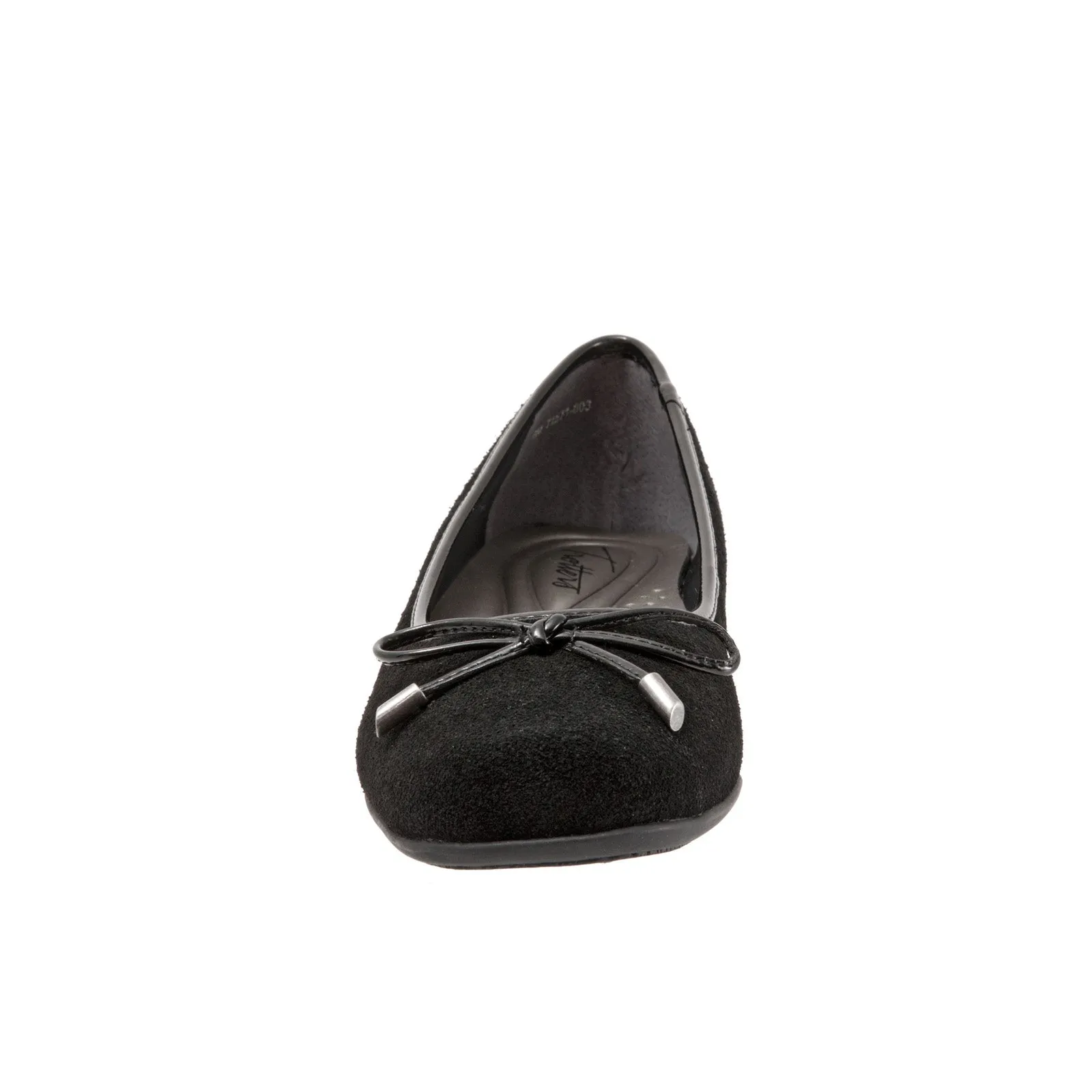 Trotters Sante T1571-003 Womens Black Wide Leather Slip On Ballet Flats Shoes