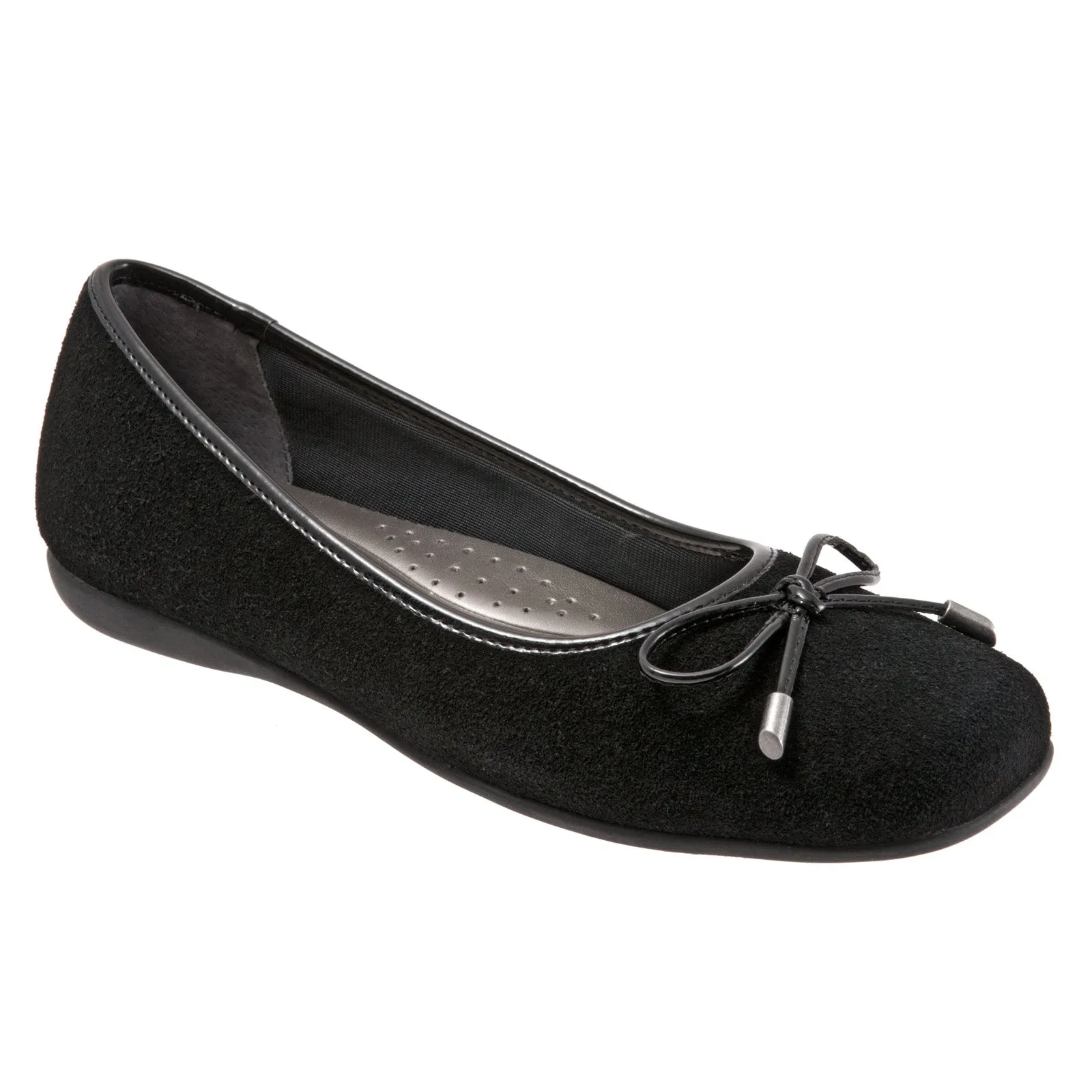 Trotters Sante T1571-003 Womens Black Wide Leather Slip On Ballet Flats Shoes