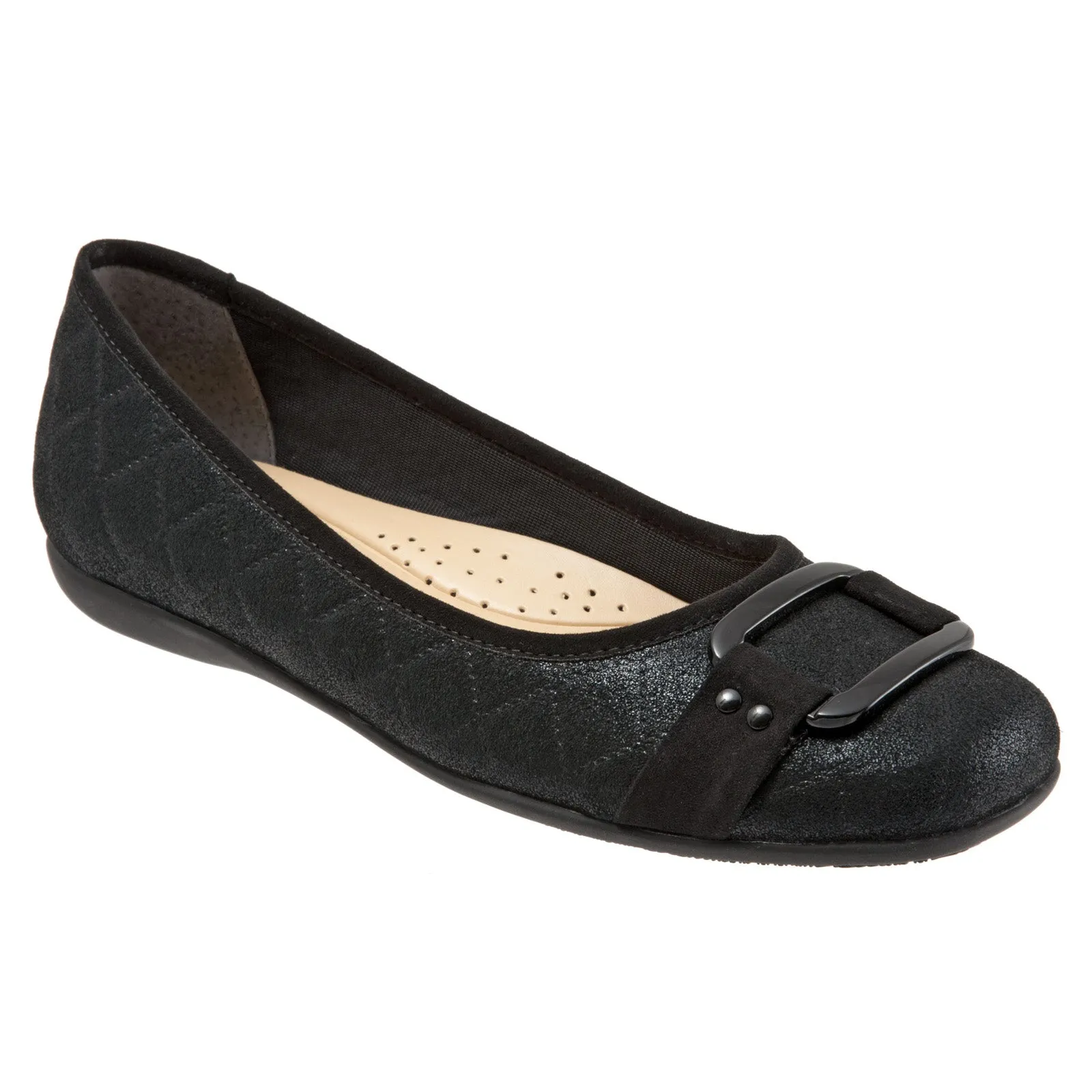 Trotters Sizzle Sign T1251-015 Womens Black Leather Ballet Flats Shoes
