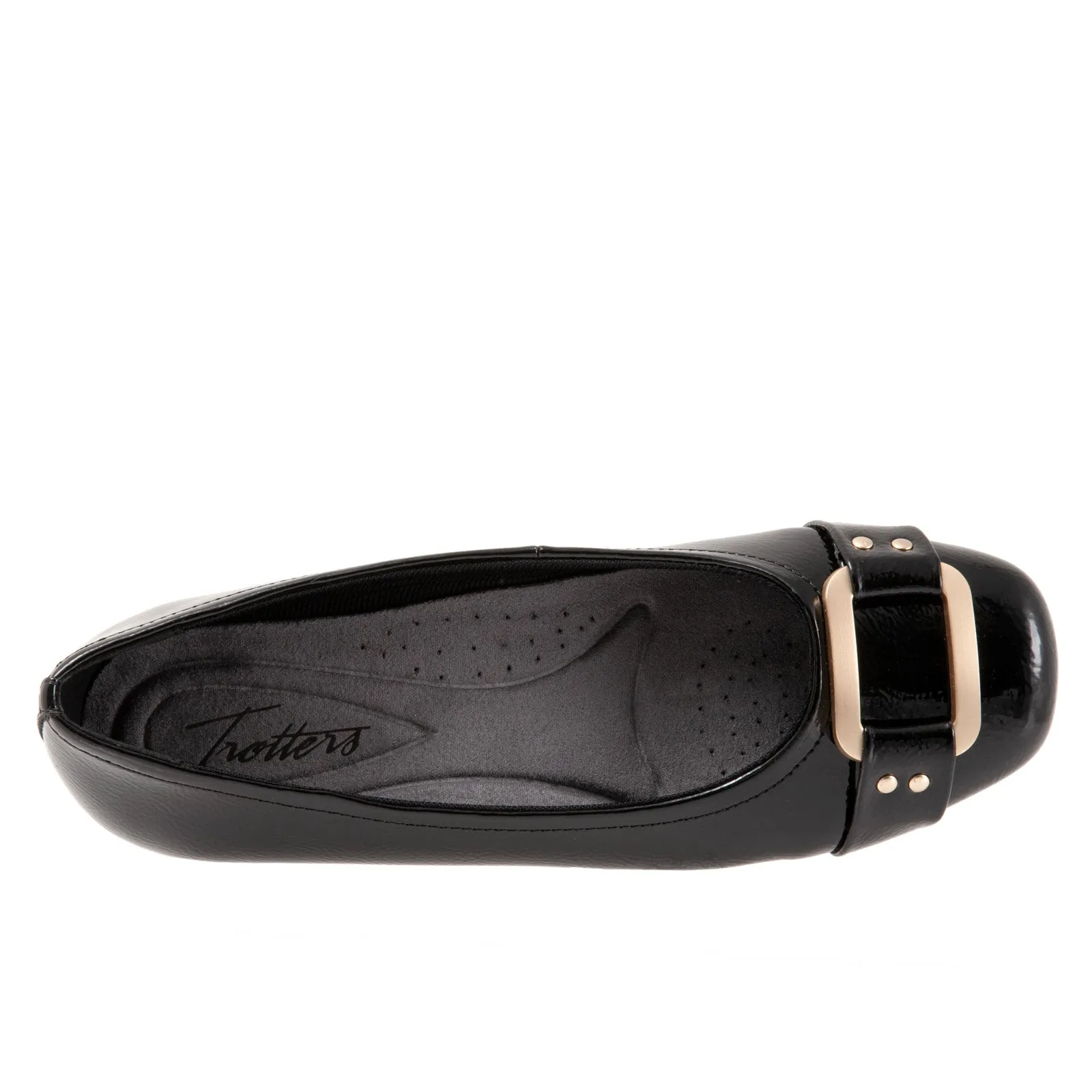 Trotters Sizzle T1251-005 Womens Black Leather Slip On Ballet Flats Shoes