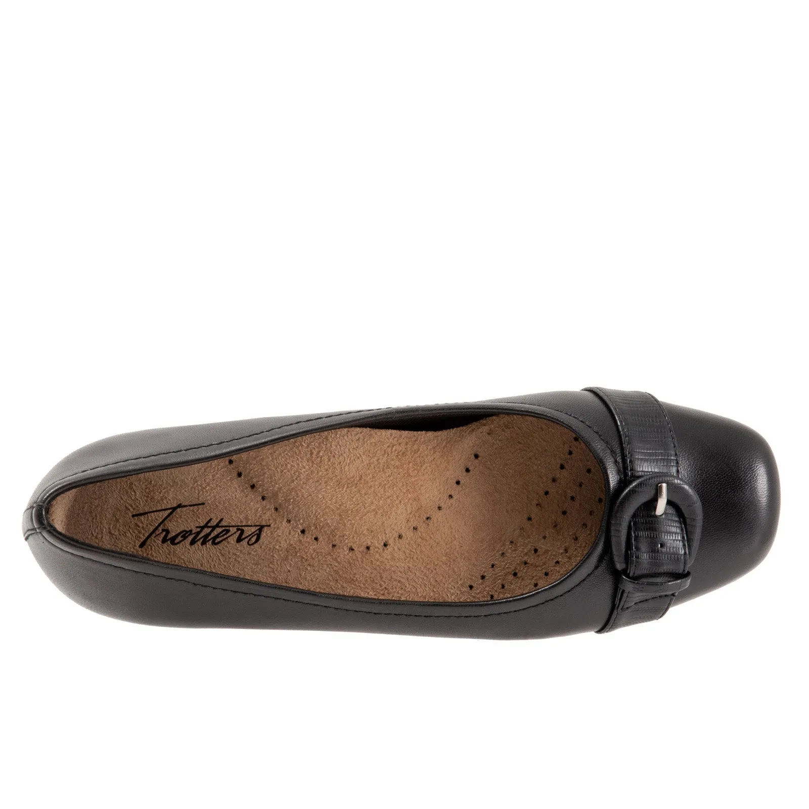 Trotters Sylvia T2166-001 Womens Black Wide Leather Ballet Flats Shoes