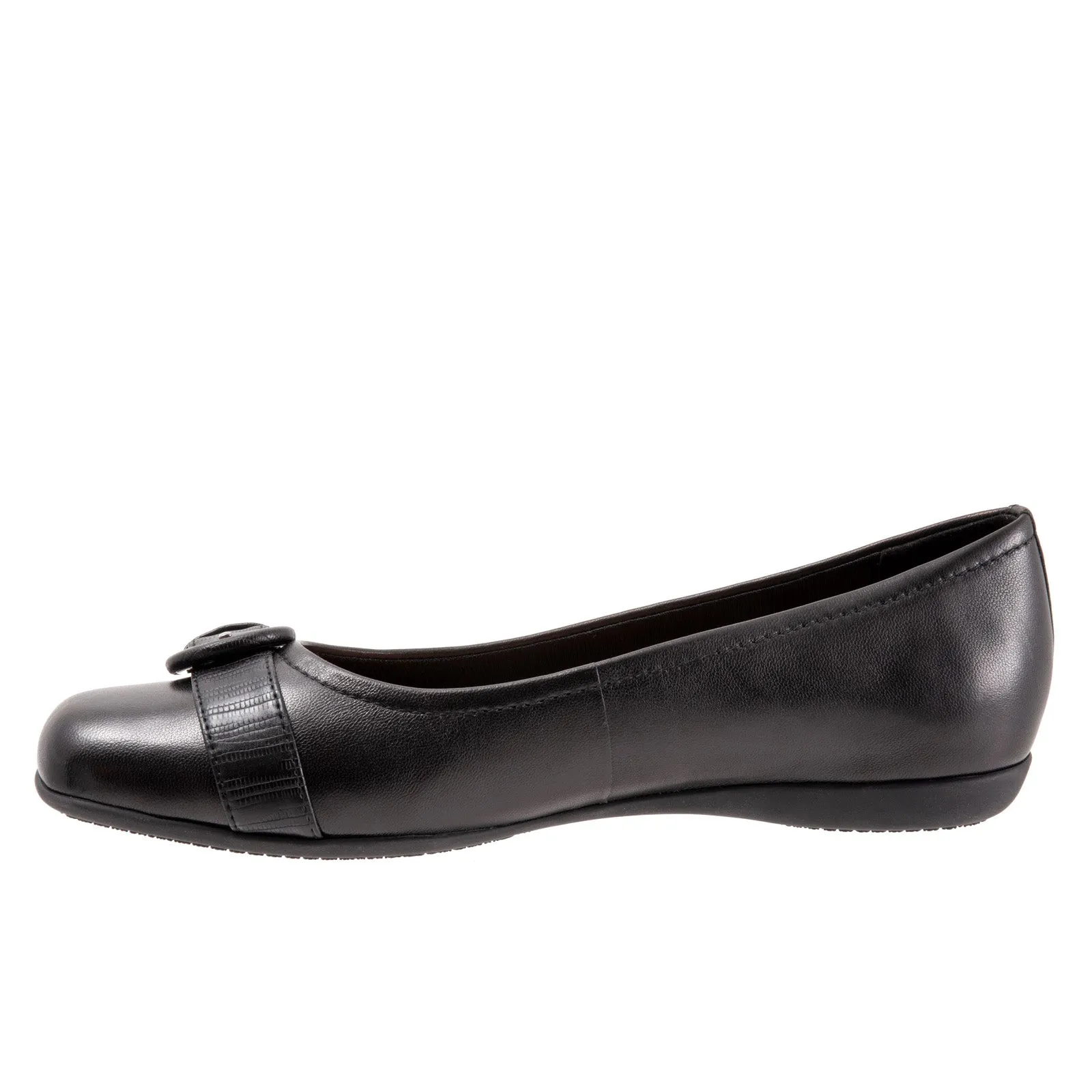 Trotters Sylvia T2166-001 Womens Black Wide Leather Ballet Flats Shoes