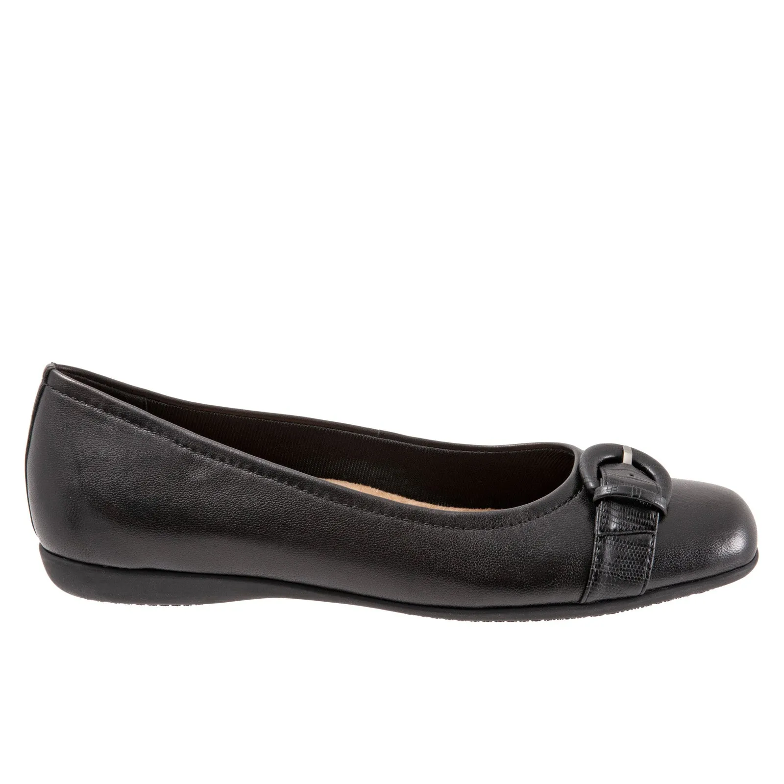 Trotters Sylvia T2166-001 Womens Black Wide Leather Ballet Flats Shoes