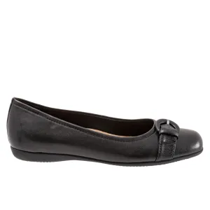 Trotters Sylvia T2166-001 Womens Black Wide Leather Ballet Flats Shoes
