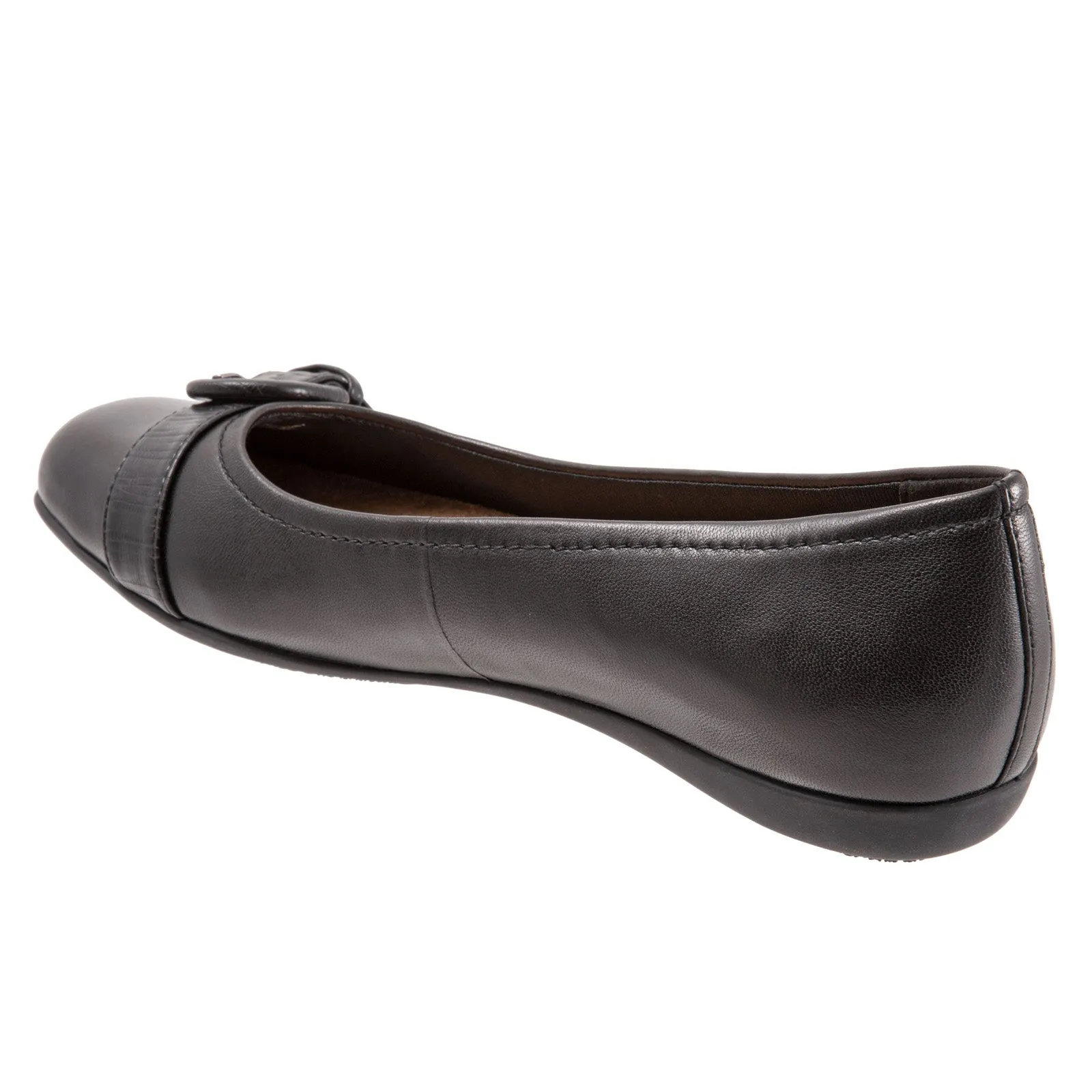 Trotters Sylvia T2166-001 Womens Black Wide Leather Ballet Flats Shoes