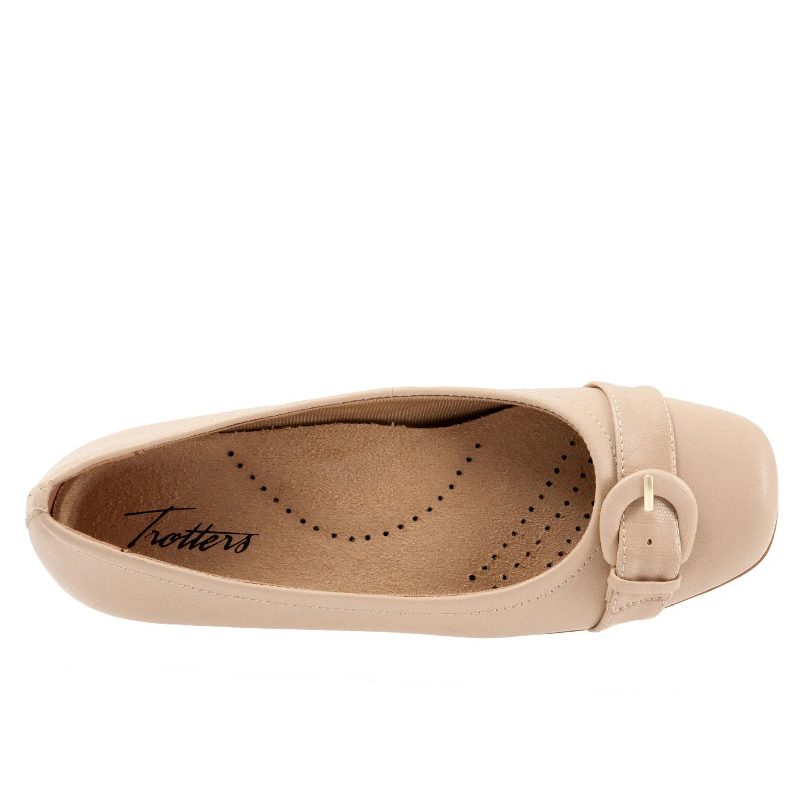 Trotters Sylvia T2166-130 Womens Beige Narrow Leather Ballet Flats Shoes