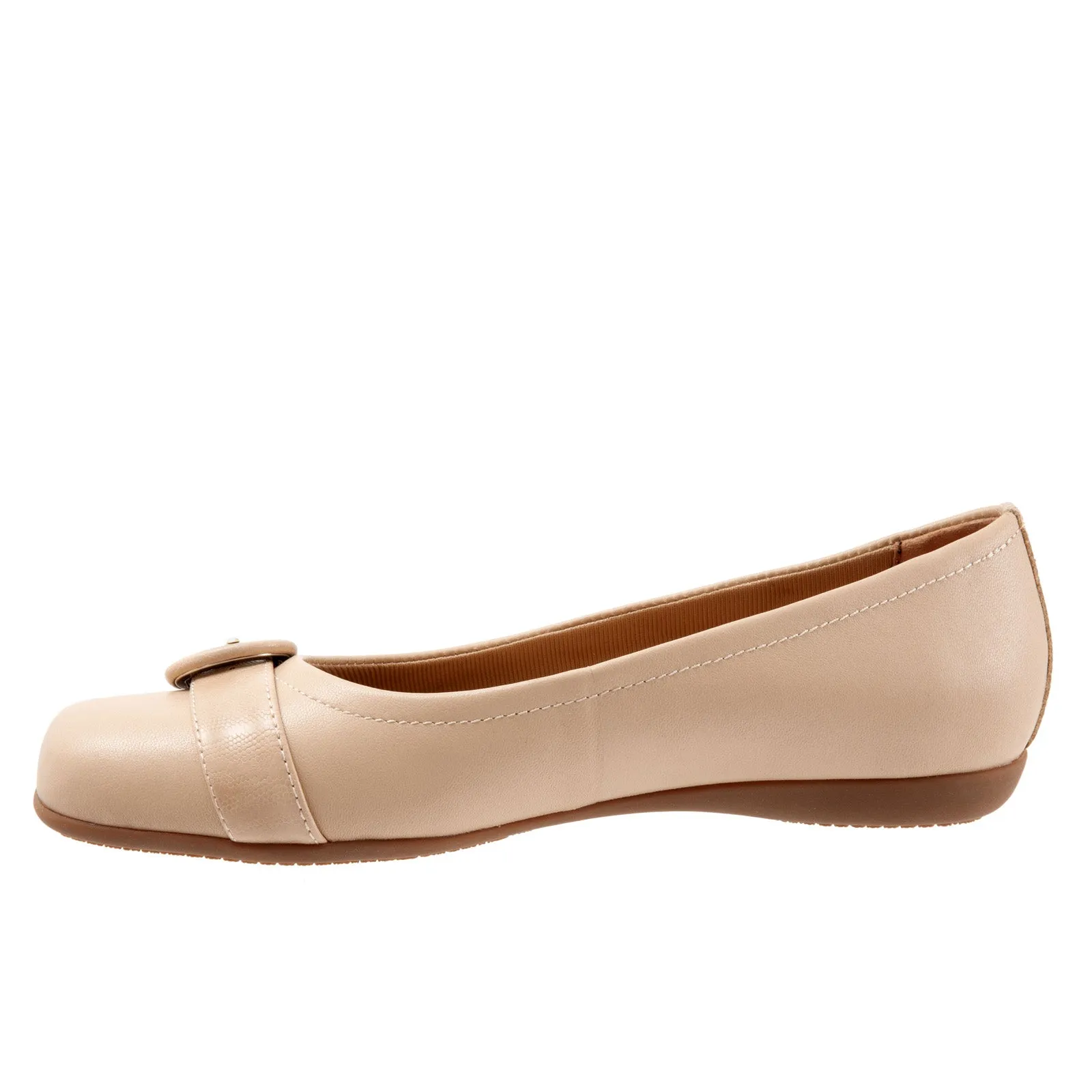 Trotters Sylvia T2166-130 Womens Beige Narrow Leather Ballet Flats Shoes