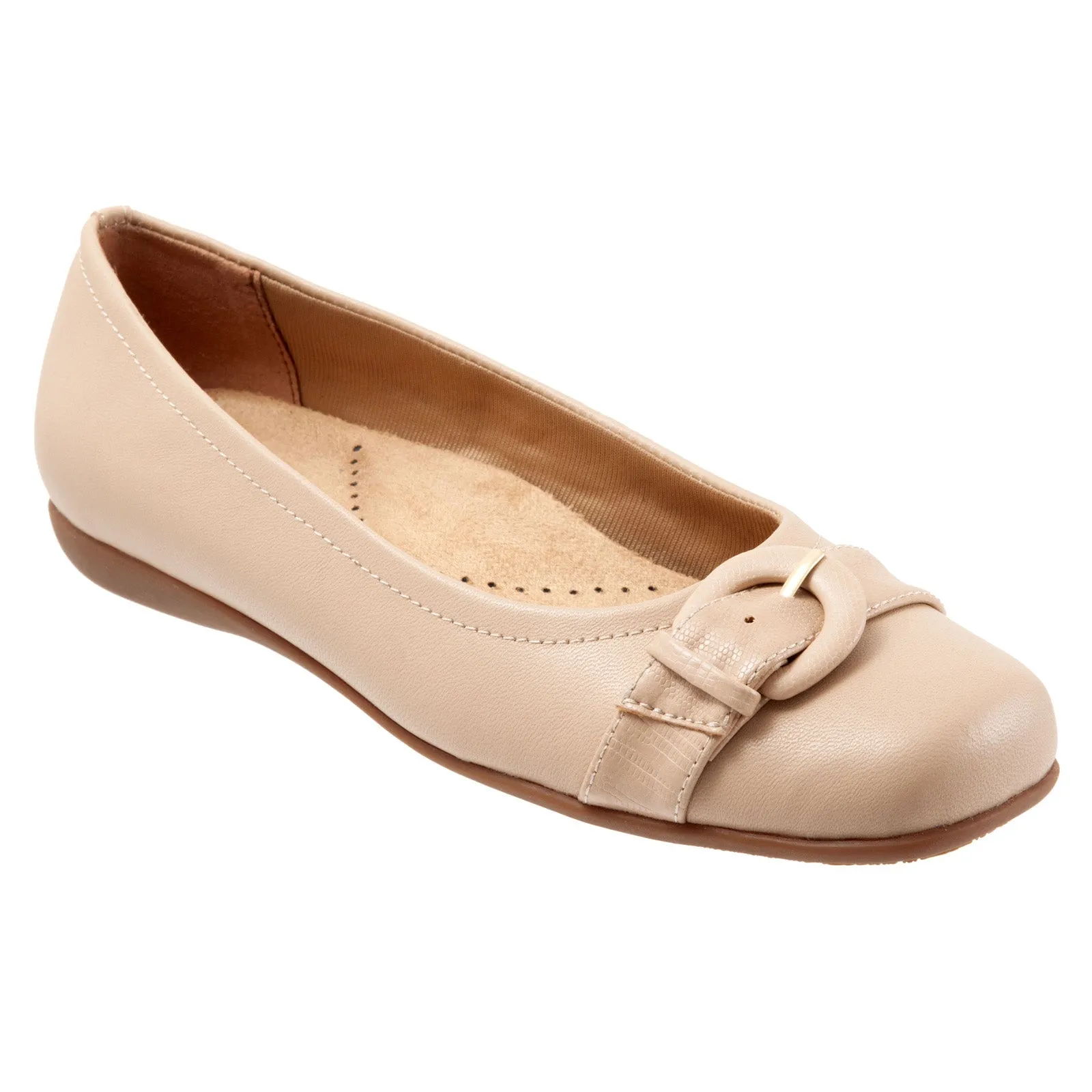 Trotters Sylvia T2166-130 Womens Beige Narrow Leather Ballet Flats Shoes