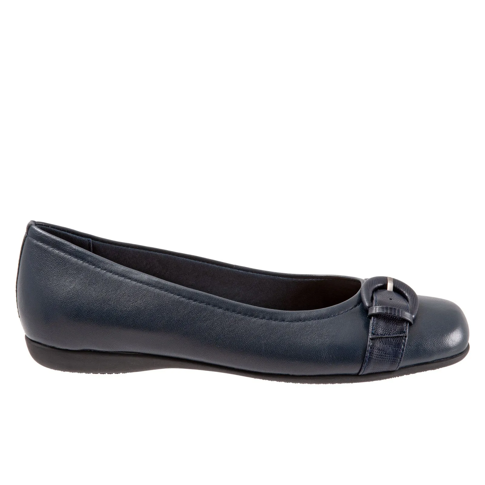 Trotters Sylvia T2166-400 Womens Blue Wide Leather Ballet Flats Shoes