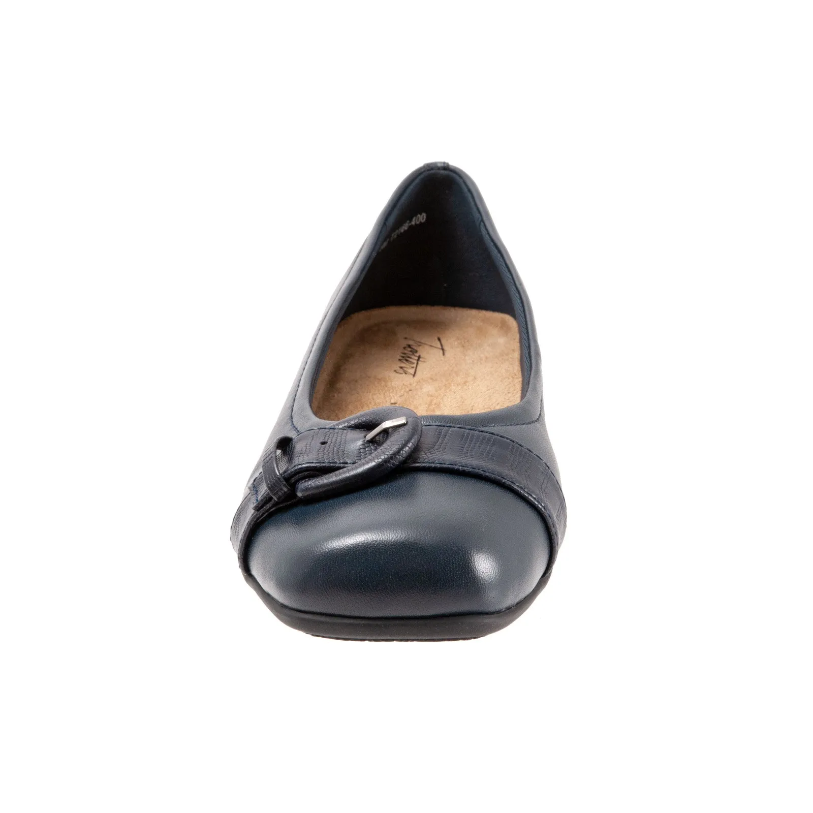 Trotters Sylvia T2166-400 Womens Blue Wide Leather Ballet Flats Shoes
