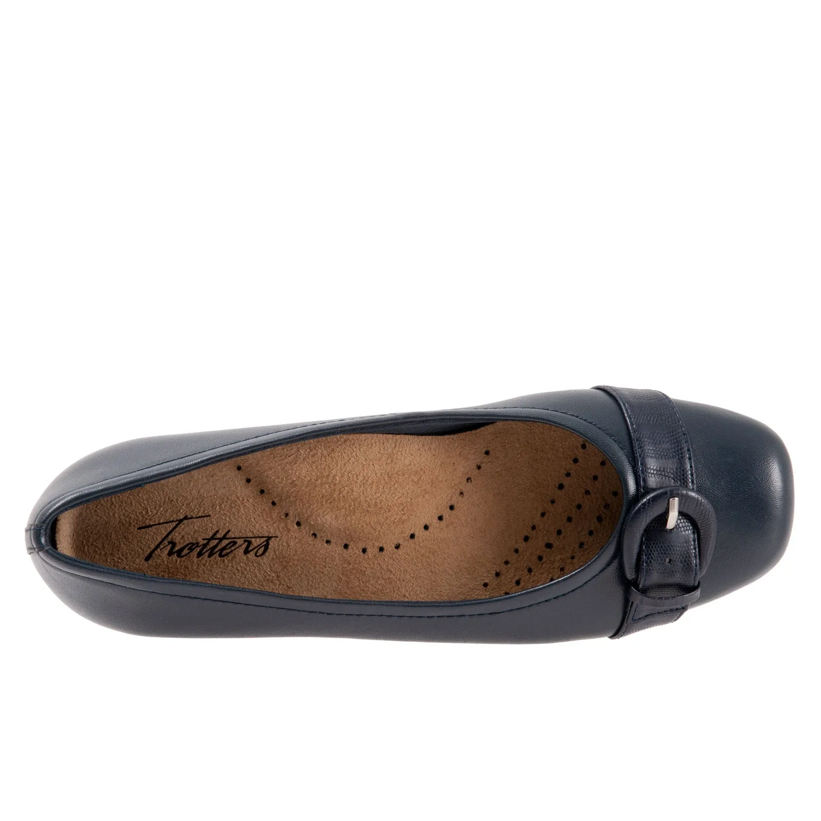Trotters Sylvia T2166-400 Womens Blue Wide Leather Ballet Flats Shoes