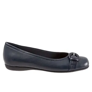 Trotters Sylvia T2166-400 Womens Blue Wide Leather Ballet Flats Shoes
