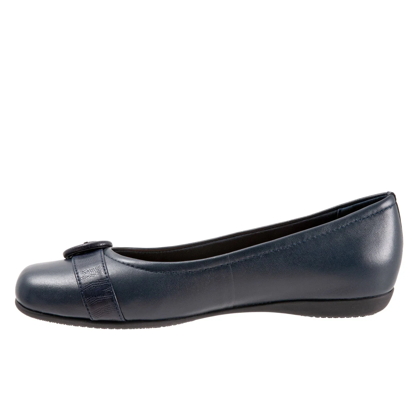 Trotters Sylvia T2166-400 Womens Blue Wide Leather Ballet Flats Shoes