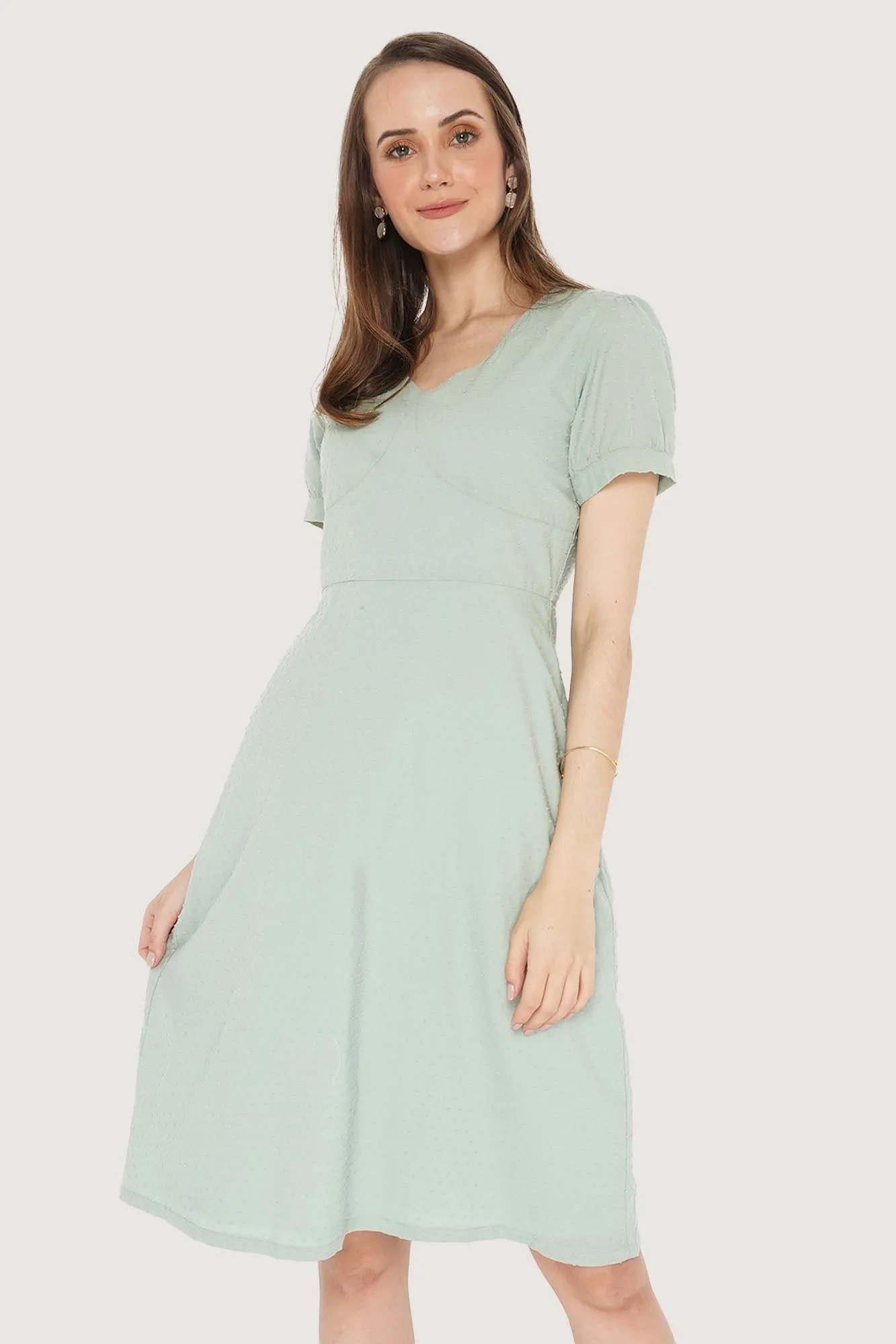 V-Neck Fit And Flare Dress