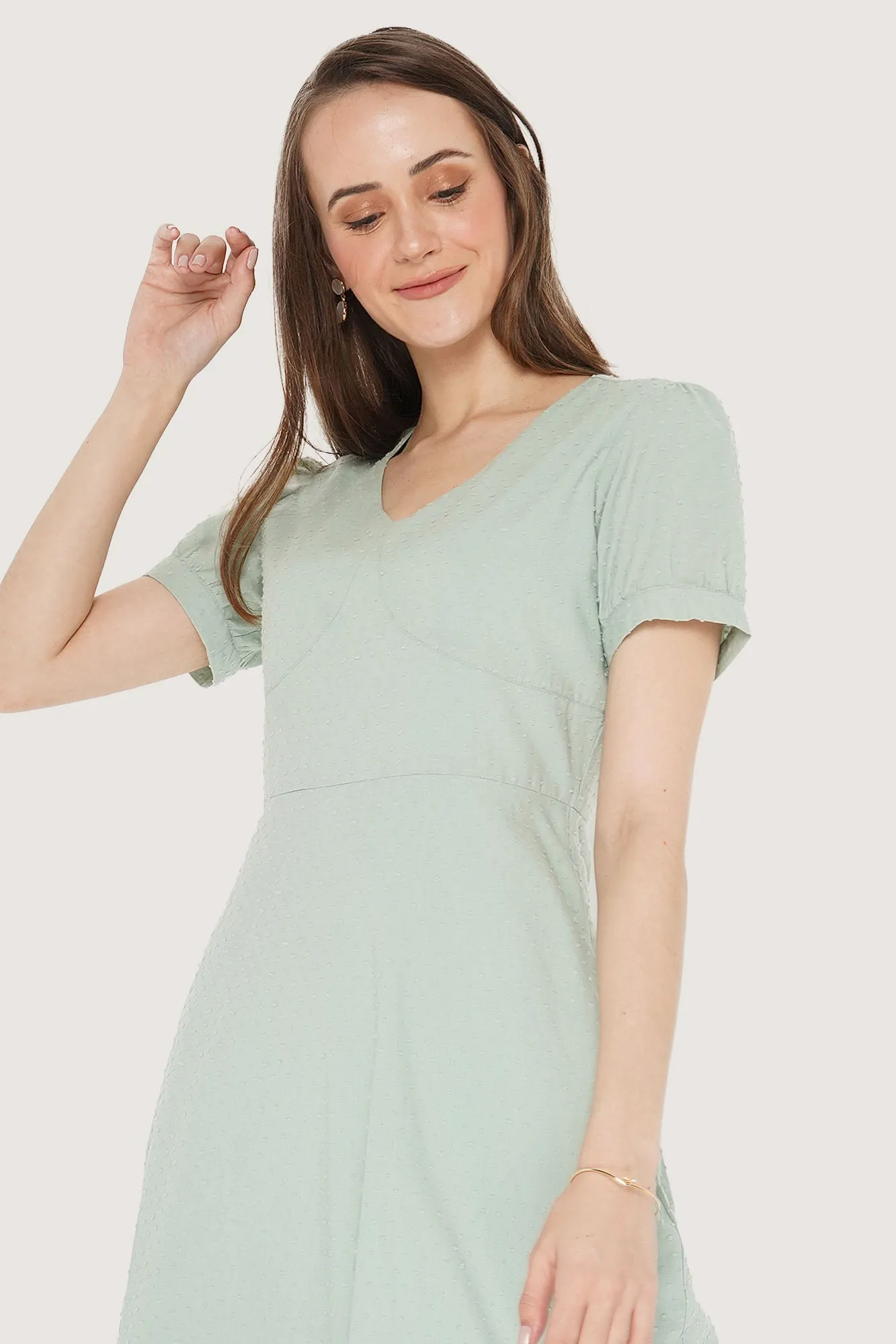V-Neck Fit And Flare Dress