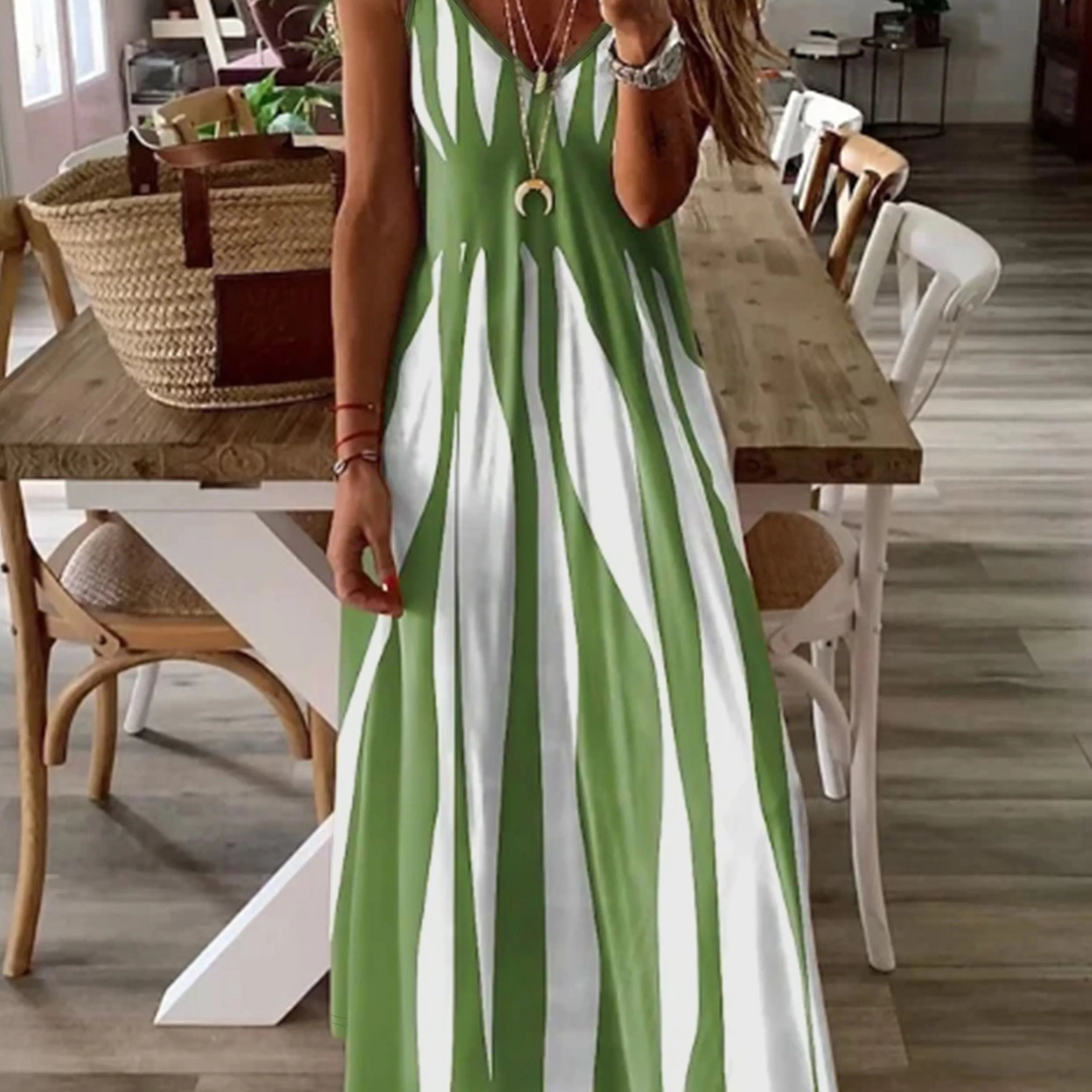 Verano - Striped Spaghetti Strap Dress