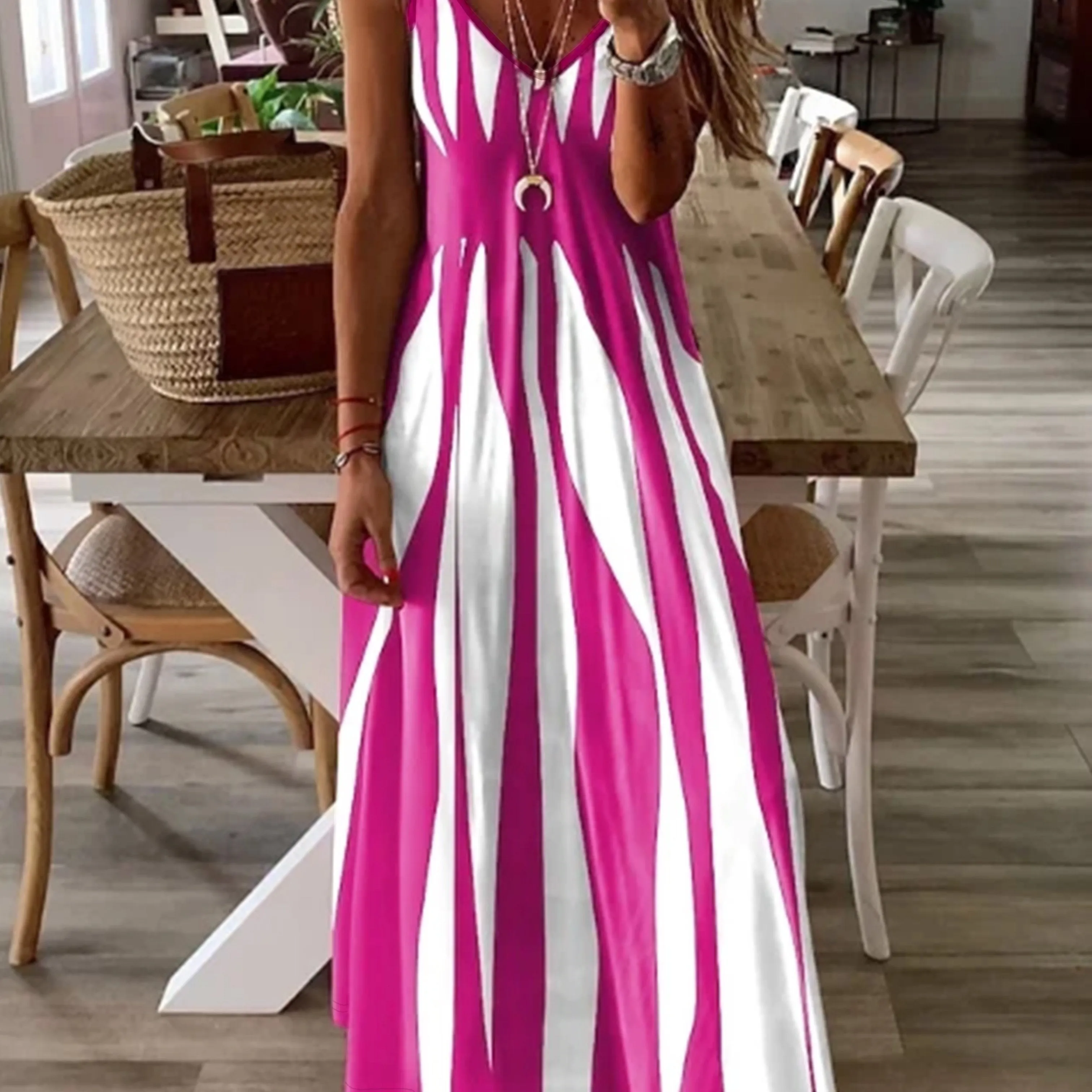 Verano - Striped Spaghetti Strap Dress