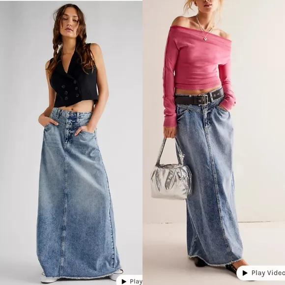 We The Free Free People Come As You Are Denim Maxi Skirt Size 10