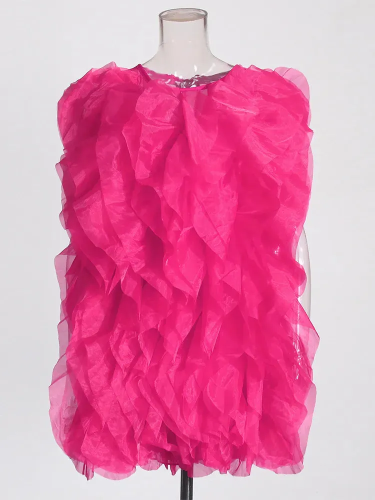 Women Round Neck Sleeveless Lace Up Mesh Elegant Casual Dress