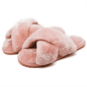 Women's Plush Cross-Band Slides with Memory Foam Soles