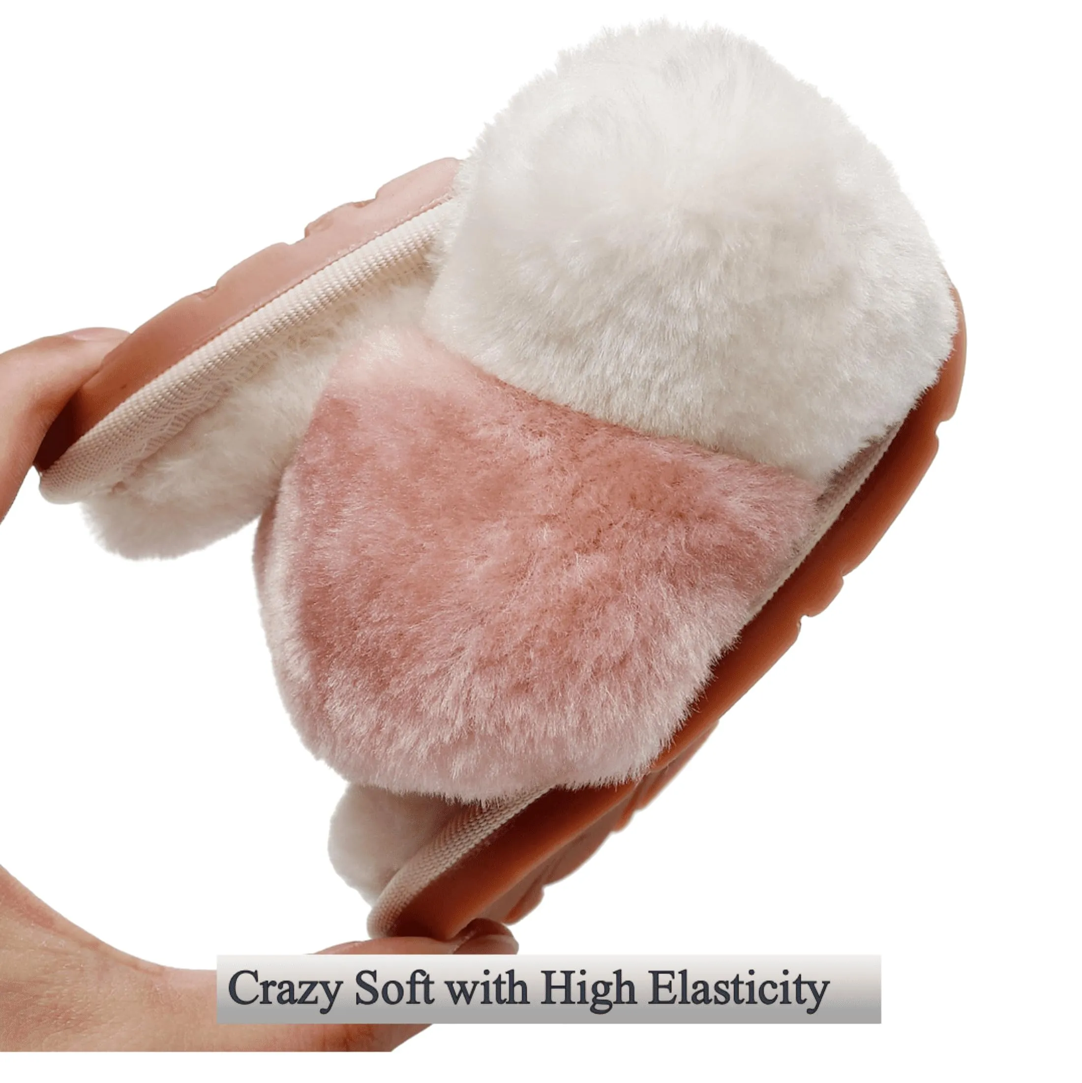 Women's Plush Cross-Band Slides with Memory Foam Soles