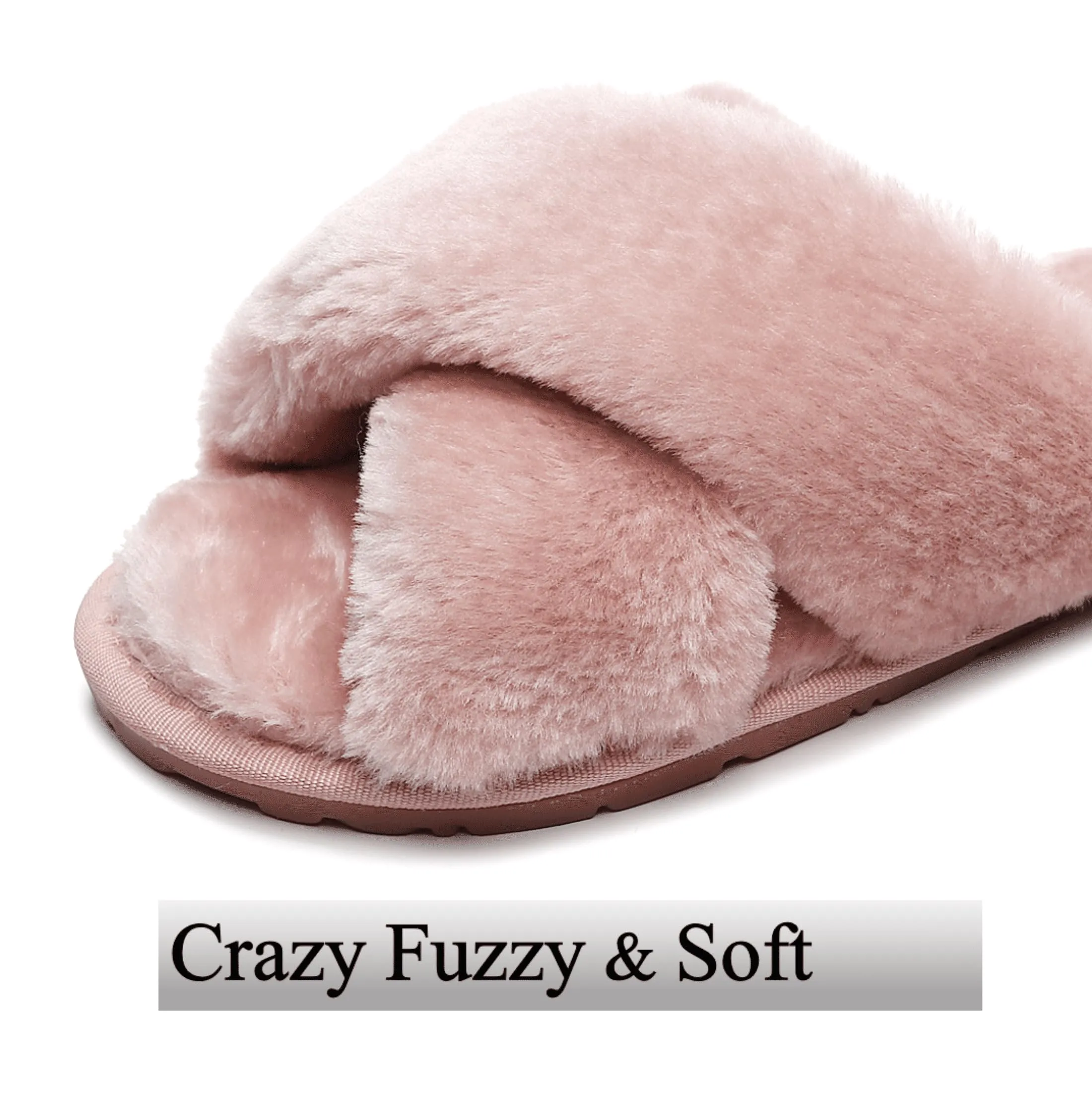 Women's Plush Cross-Band Slides with Memory Foam Soles