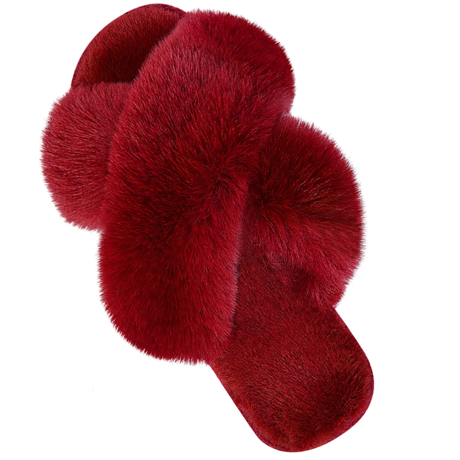 Women's Plush Open Toe Cross Band Slippers