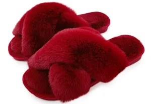 Women's Plush Open Toe Cross Band Slippers