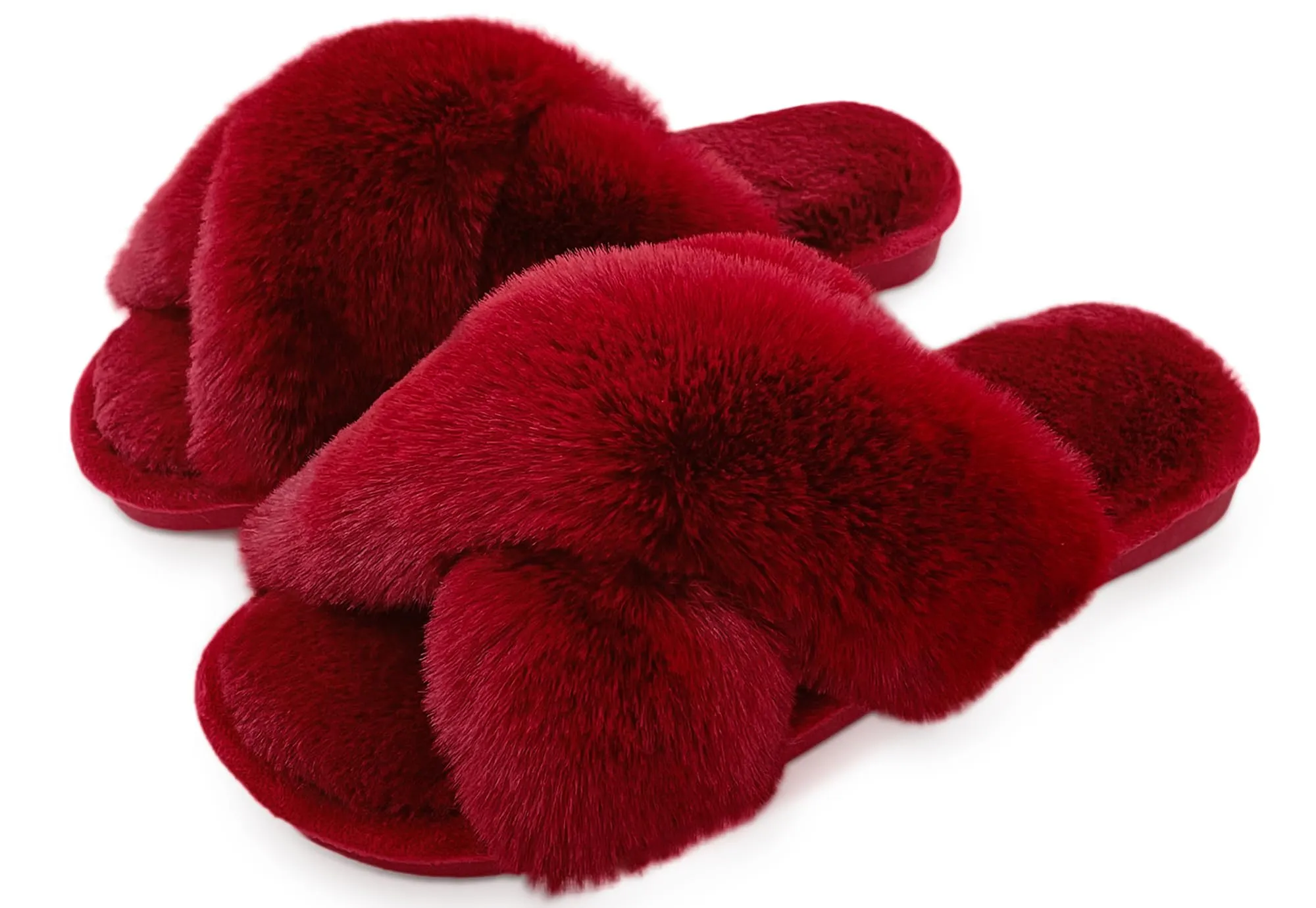 Women's Plush Open Toe Cross Band Slippers