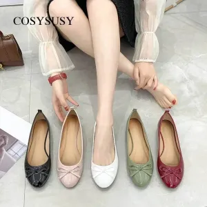 Women's Round Toe Flat Shoes with Soft Leather 2024 New Butterfly Bow Casual Black Women's Shoes Ballet Style Single Shoes