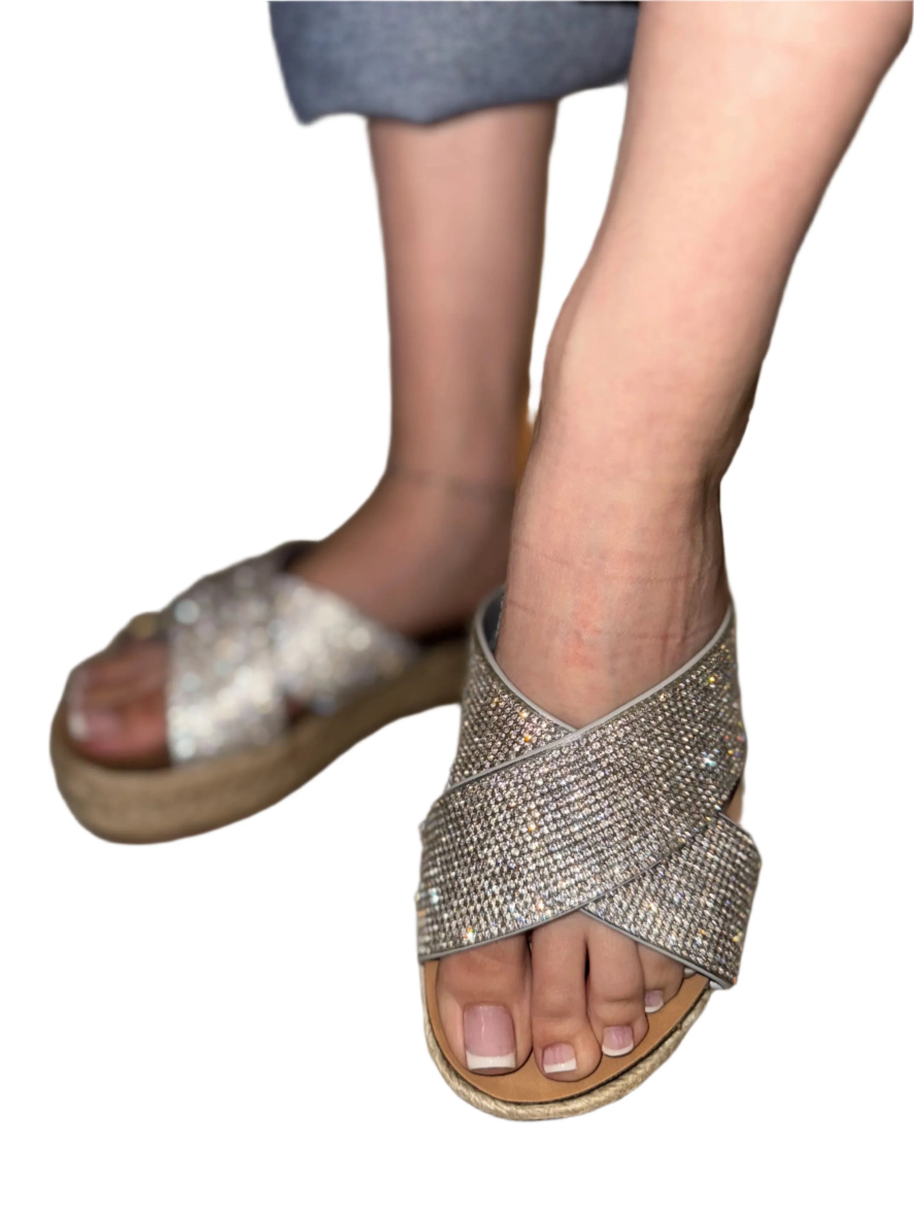 WOVEN RHINESTONE SUMMER SLIDE WEDGE DELTA-S