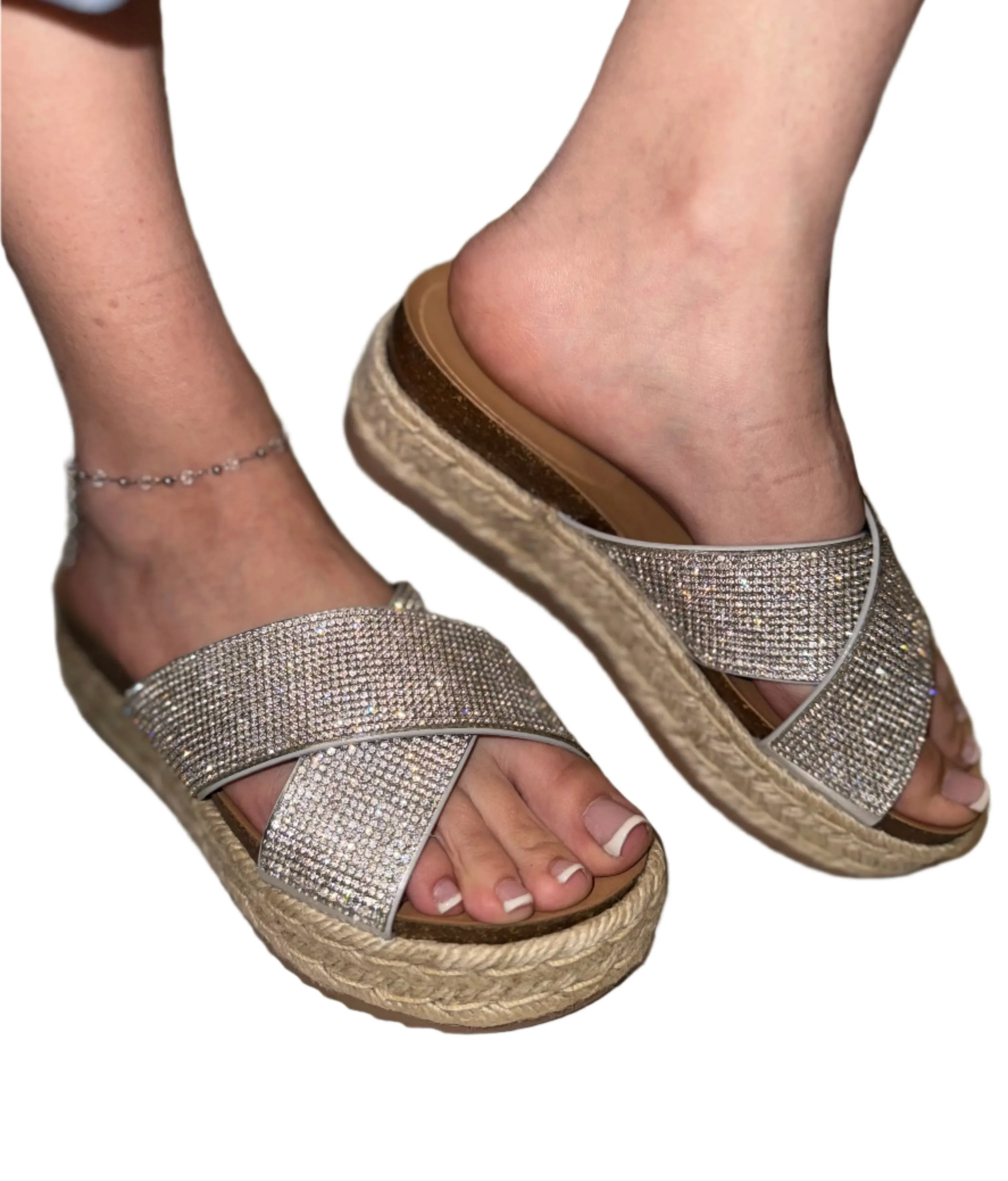 WOVEN RHINESTONE SUMMER SLIDE WEDGE DELTA-S